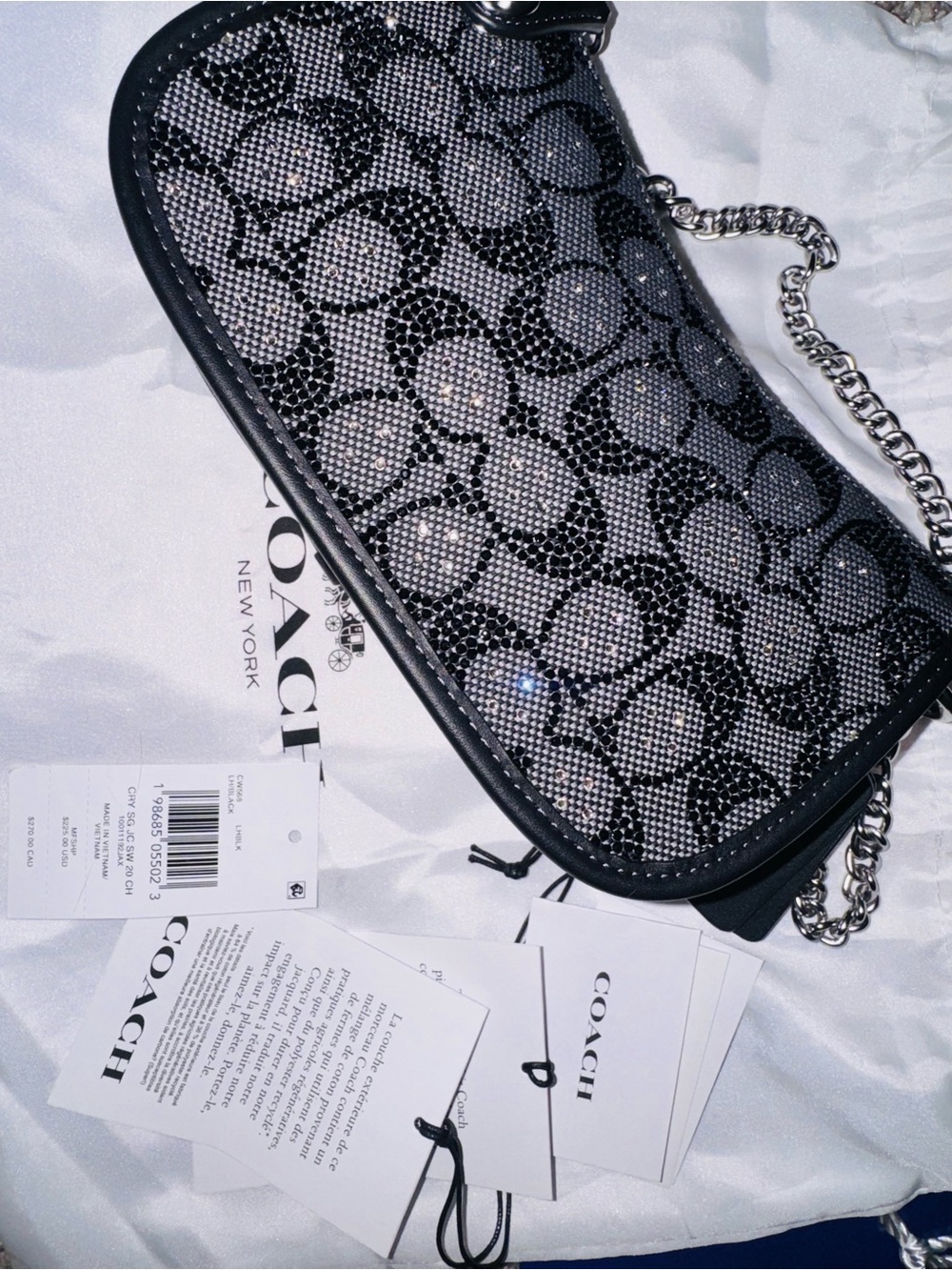 SOLD! SOLD! SOLD! Coach Women's Crystal Swinger Black Logo Chain Shoulder Bag